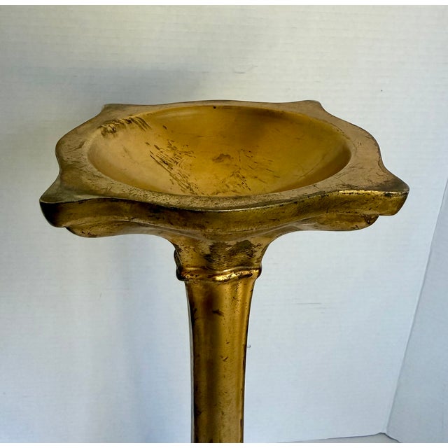Antique Art Nouveau Gilt Metal Trumpet Altar Vase With Floral Relief For Sale - Image 13 of 14