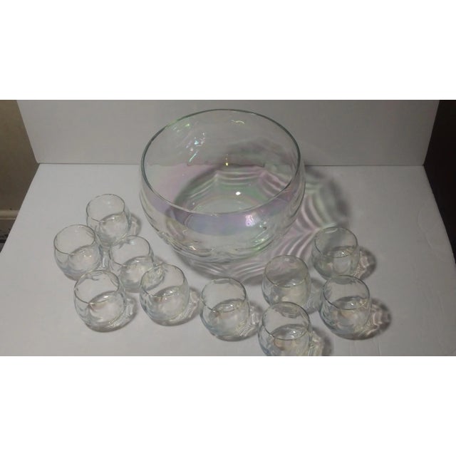 1960s Iridescent Punch Bowl & 10 Cups For Sale - Image 6 of 9