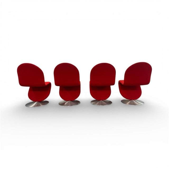 Metal Set of 4 Sculptural Space-Age / Mid-Century Modern System 1-2-3 Swivel Chairs by Verner Panton For Sale - Image 7 of 9