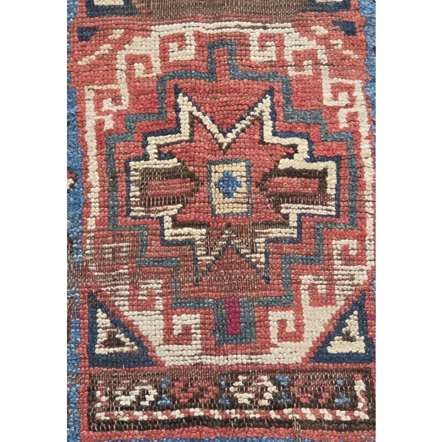1900 - 1909 Antique Caucasian Kazak Wool Rug in Brick Red, Indigo Blue & Ivor For Sale - Image 5 of 7