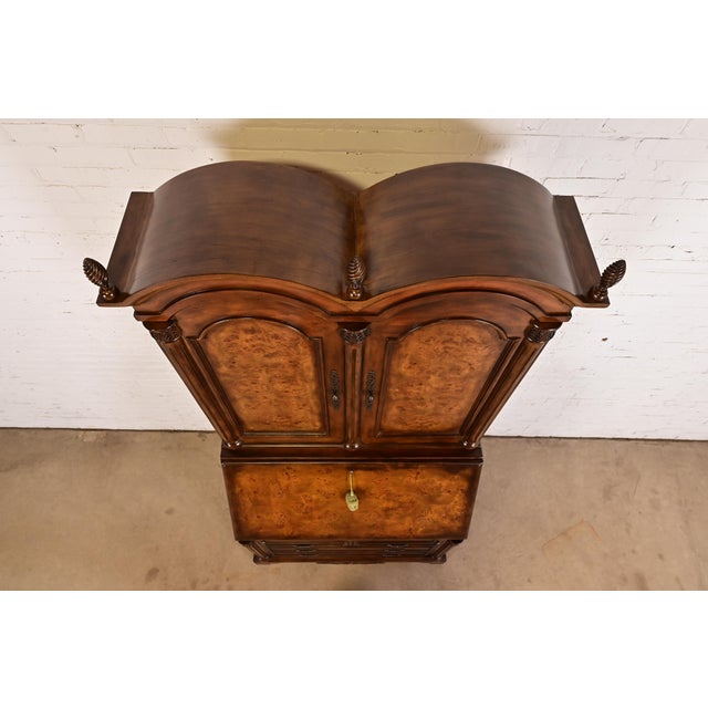 Baker Furniture Style Georgian Carved Walnut and Burl Wood Bureau With Drop Front Secretary Desk For Sale - Image 10 of 13