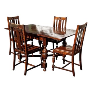 Vintage Extending Oak Draw Leaf Table and Chairs, 1920s, Set of 5 For Sale