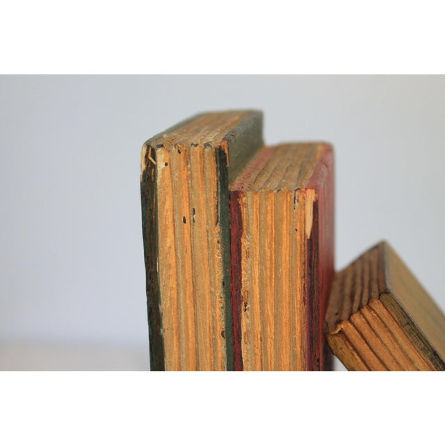 Vintage Carved Wood Faux Book Bookends For Sale In Milwaukee - Image 6 of 10