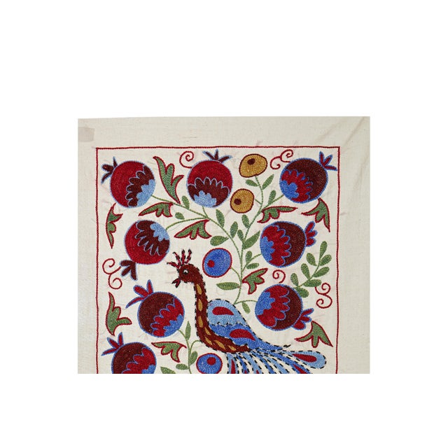 Pomegranate & Peacock Suzani Wall Art, Colorful Uzbek Textile, Boho Decor 1'6'' X 3' For Sale - Image 4 of 9