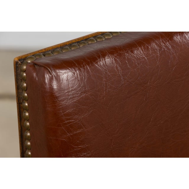 Antique French Louis XIII Style Walnut Dining Chairs W/ Brown Faux Leather - Set of 8 For Sale - Image 9 of 18