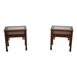 Pair of Chippendale Mahogany Glass Top Showcase End Tables For Sale