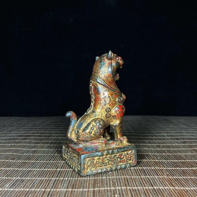 Vintage Gilt Bronze Tiger Seal - Bagua Protection Charm For Sale - Image 9 of 9