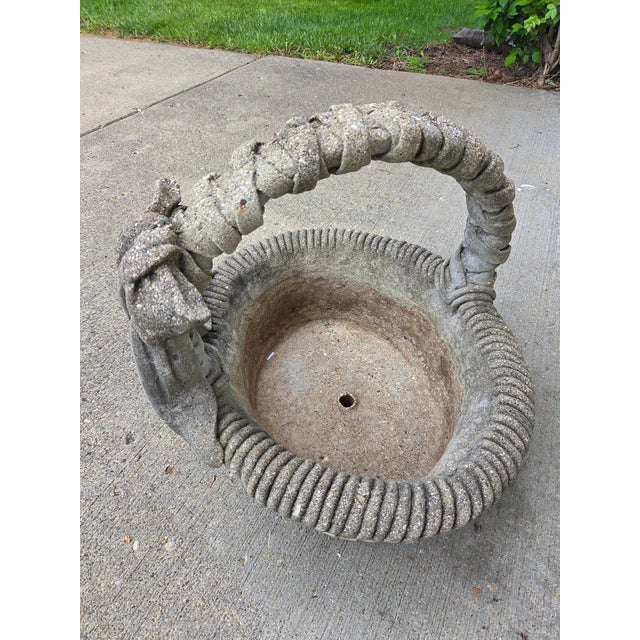 Vintage Cement Garden Planter Basket For Sale - Image 10 of 13