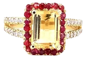 3.02 Carat Citrine Sapphire Diamond 14 Karat Yellow Gold Ring, Size 7