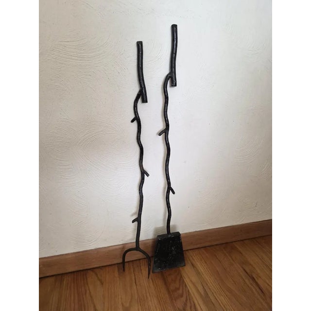 Metal 1980s Brutalist Post Modern Iron Fireplace Tools For Sale - Image 7 of 10