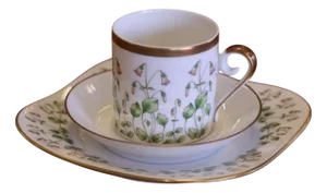 Hackefors Espresso Cup with Saucer and Plate with Linnea Floral Decoration, 1960s, Set of 3
