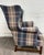Blue Vintage Wingback Plaid Upholstered Armchair For Sale - Image 8 of 11