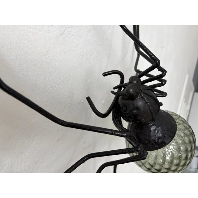 Midcentury Italian Brutalist Spider Detailed Rare Green Glass Body Sconce For Sale - Image 9 of 11