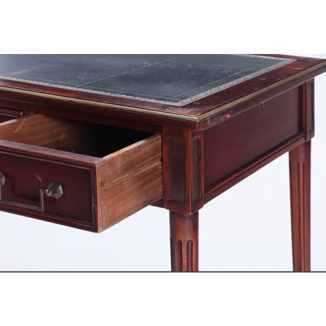 1940s French Directoire Style Mahogany Leather Top Desk With Bronze Trim and Pull Out Slides C 1945. For Sale - Image 4 of 8