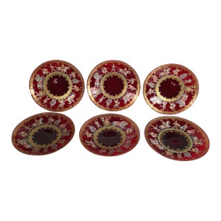19th Century Red Transparent Venetian Glass Plates - Set of 6 For Sale