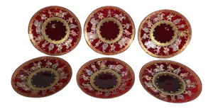 19th Century Red Transparent Venetian Glass Plates - Set of 6
