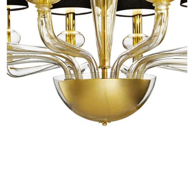 Contemporary Linear Chandelier in Transparent Murano Glass with Gold-Leaf Accents by Simoeng for Simoeng For Sale - Image 3 of 6