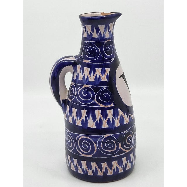 1950s Cobalt Blue Ceramic Bottle by Robert Picault, France, 1950 For Sale - Image 5 of 10
