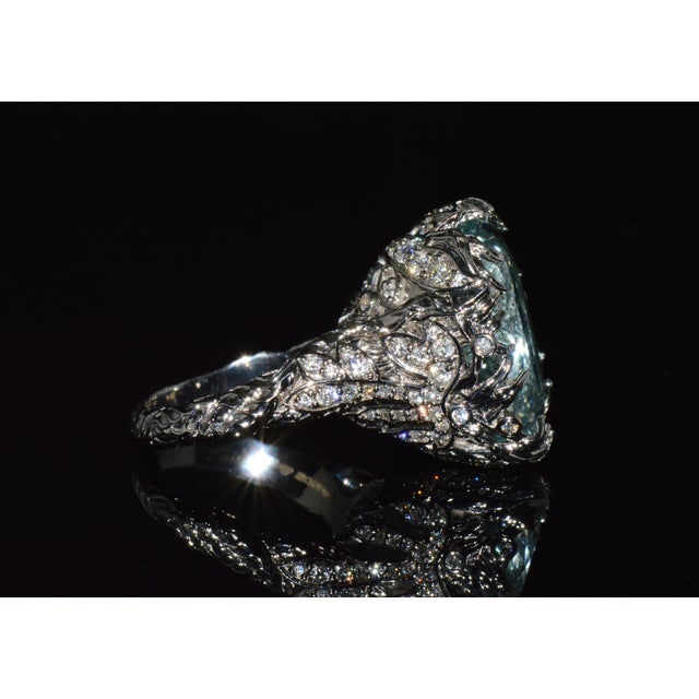 Gia Certified 16.03ct Aquamarine & Diamond 18k Gold Maple Leaf Sculptural Ring, Size 5.25 For Sale - Image 12 of 15