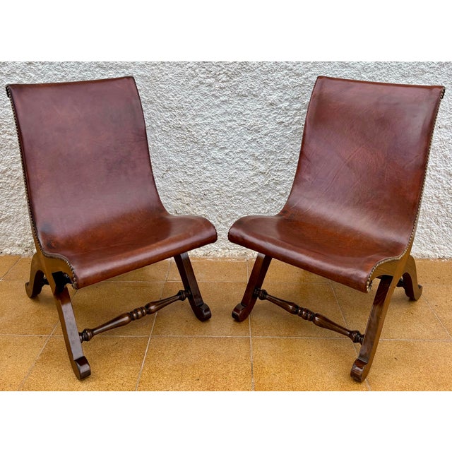 Pierre Lottier Pair of Valenti Leather Lounge Chairs, Spain, Mid-20th Century For Sale - Image 4 of 15