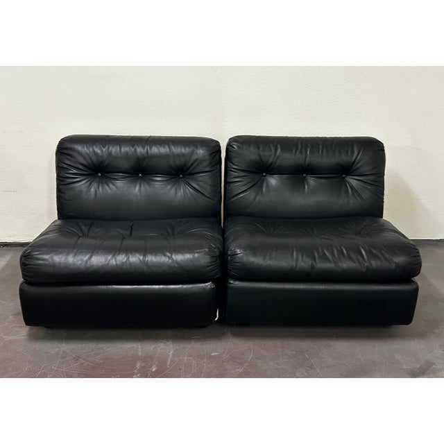 Mid-Century Modern Circa 1970 Original Black Leather Amanta Lounge Chairs by Mario Bellini for C&b Italia For Sale - Image 3 of 18