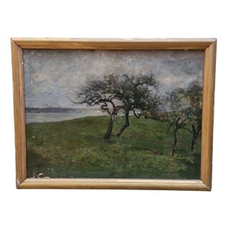 Emile Renouf, Landscape with Apple Trees in Normandy, 19th Century, Oil Painting on Canvas For Sale