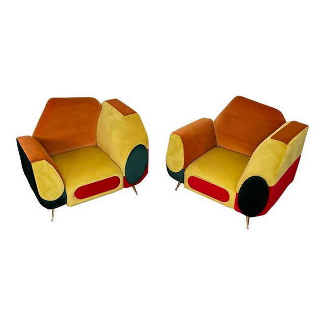 Set of Asymmetrical Armchairs in Multicolored Fabric, 1990s For Sale - Image 16 of 16