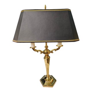 Late 20th Century Brass Bouillotte Style Candelabra Table Lamp For Sale