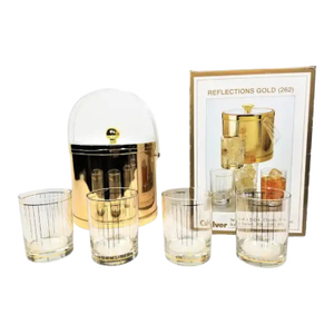 Culver 22k Gold Glassware Barware With Ice Bucket, 1970s Mid Century