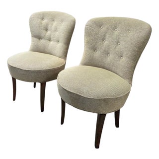 Pair of Armless Slipper Lounge Side Chairs For Sale