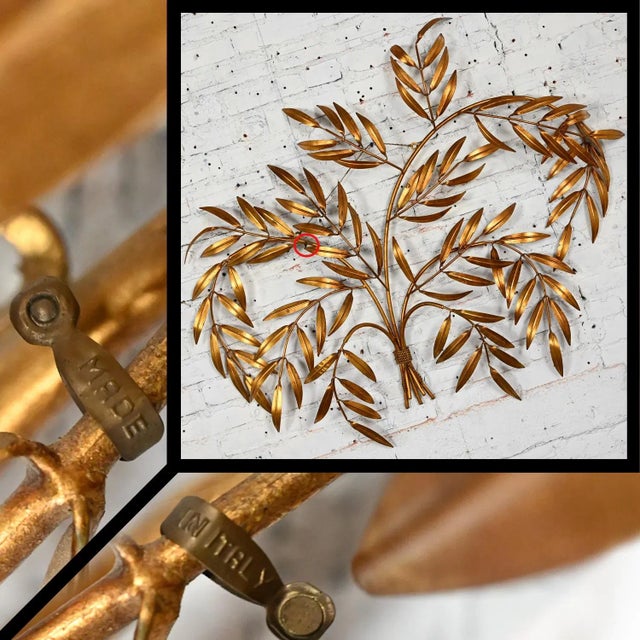Mid-Century Modern 1960’s Italian Mid Century Hollywood Regency Gilt Metal Wall Sculpture of Branches With Leaves For Sale - Image 3 of 12