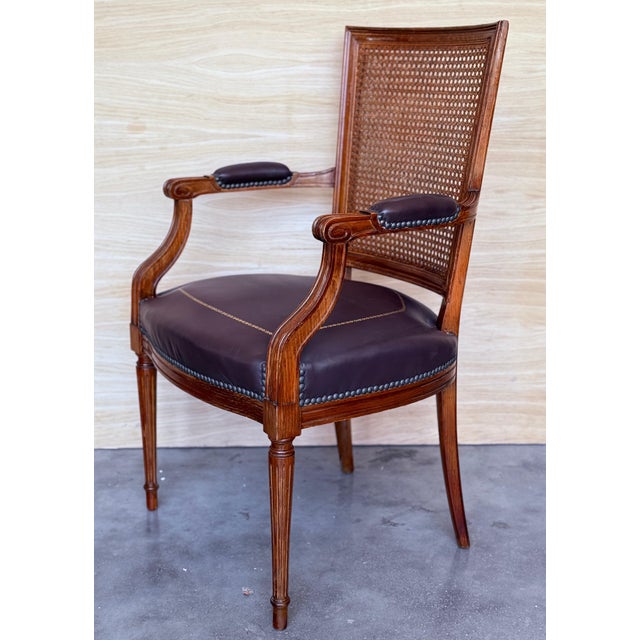 French Spanish Early 20th Century Wooden Fauteuil Armchair with Leather seat For Sale - Image 3 of 18