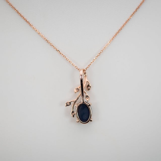 Metal 1Ct Black Opal Pendant With Earth-Mined Diamond Accents: Solid 14k Gold, 9x6mm For Sale - Image 7 of 7