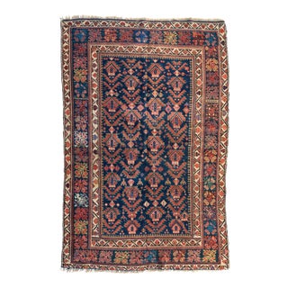 Antique Rust Ivory Navy Blue Tribal Persian Hamedan Area Rug For Sale