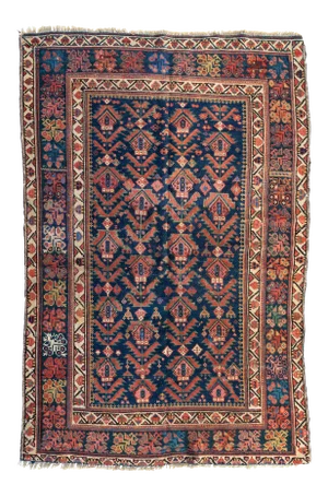 Antique Rust Ivory Navy Blue Tribal Persian Hamedan Area Rug