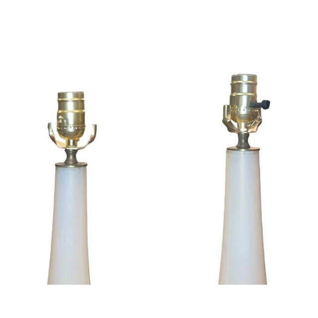 Glass Mid 20th Century Similar Pair Murano Glass Table Lamps in Cream W/ Gold Flecking For Sale - Image 7 of 7