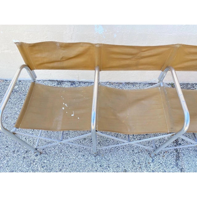 Mid 20th Century Vintage Crown MFG 7 Seat Aluminum Canvas Folding Chair Camping Sports Team Bench For Sale - Image 5 of 12