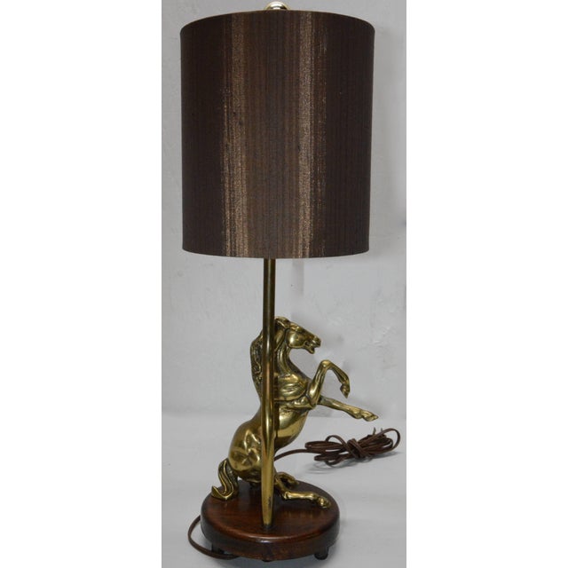 Vintage Solid Brass Horse Lamp With Shade For Sale In Nashville - Image 6 of 9