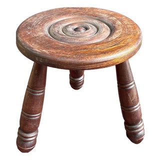 French Breton Tripod Stool in Carved Wood For Sale