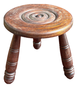 French Breton Tripod Stool in Carved Wood