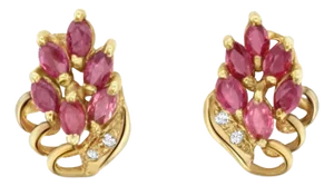 Marquise Ruby Cluster Earrings with Diamond Accent, 2 Pieces
