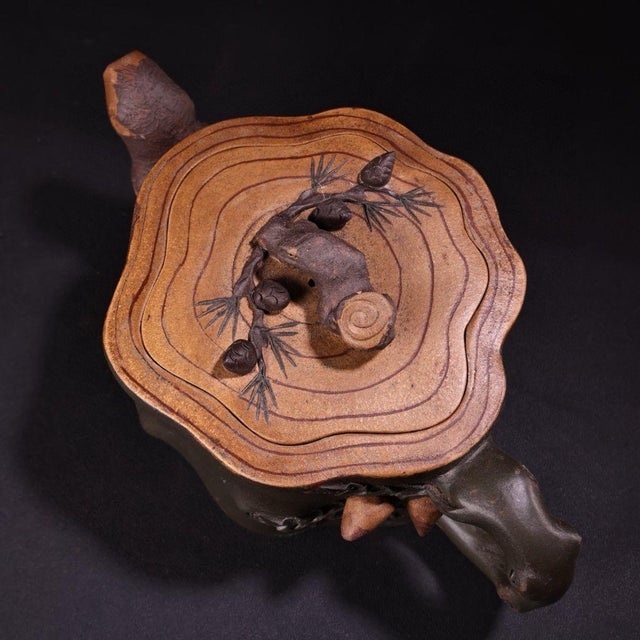 Asian Vintage Handmade Yixing Zisha Clay Teapot With Tree Trunk Motif For Sale - Image 3 of 10