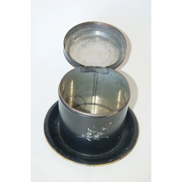Vintage Post War Japanese Black Aboloni Round Tea Caddie Canister For Sale In Los Angeles - Image 6 of 13