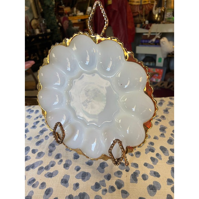 1970s Milk Glass Gold Rimmed Deviled Egg Platter For Sale - Image 10 of 10
