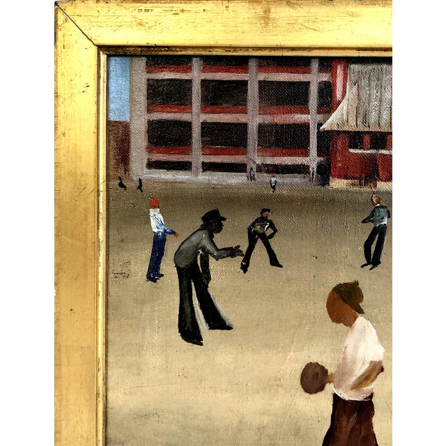 Mid-Century Modern Oil on Board Painting of a Casual Ball Game, Attributed to Allan Rohan Crite (1910-2007) For Sale - Image 3 of 9