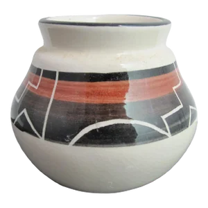 .Glazed Native American Pottery Vase With Geometric Design