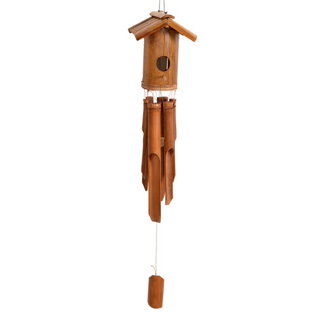 1970s Handmade Bamboo Wind Chimes Bird House For Sale