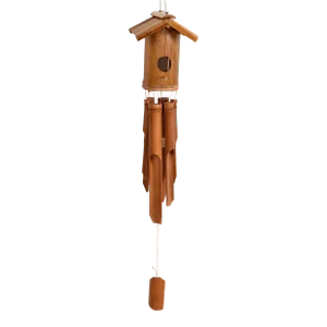 1970s Handmade Bamboo Wind Chimes Bird House