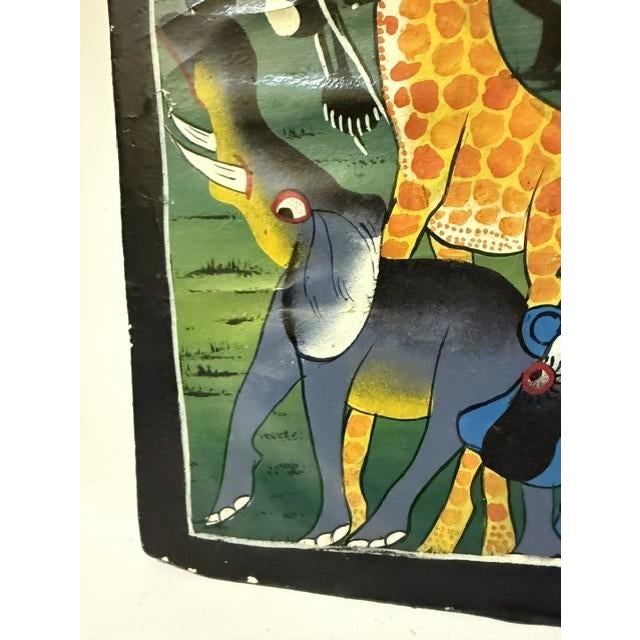 Mid-Century Modern Vintage 1970s/1980s Tanzanian Tingatinga School Wildlife Painting – Enamel on Board, 11.5" X 14" For Sale - Image 3 of 17
