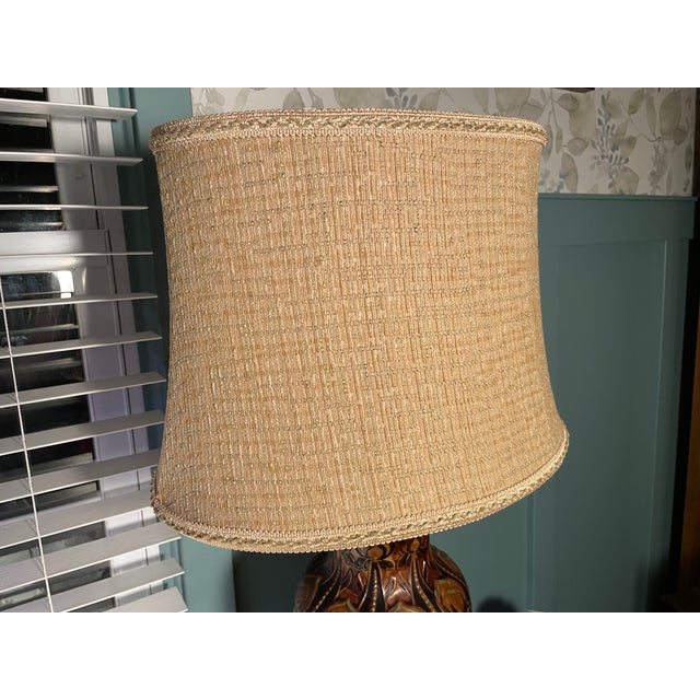 Designer Frederick Cooper Art Nouveau Style Ceramic Table Lamp With Original Woven Shade For Sale - Image 12 of 18